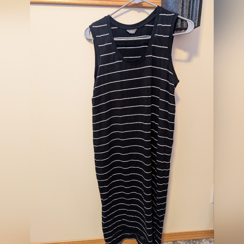 Denver Hayes Black and White Striped Midi Dress